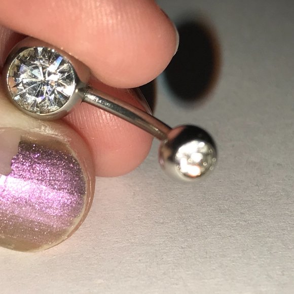 2 Gem Clear 14 gauge belly ring - Picture 2 of 2
